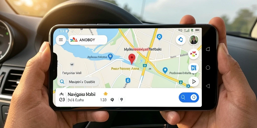 Antarmuka pengguna ANOBOY yang sederhana dan informatif saat navigasi mobil.
