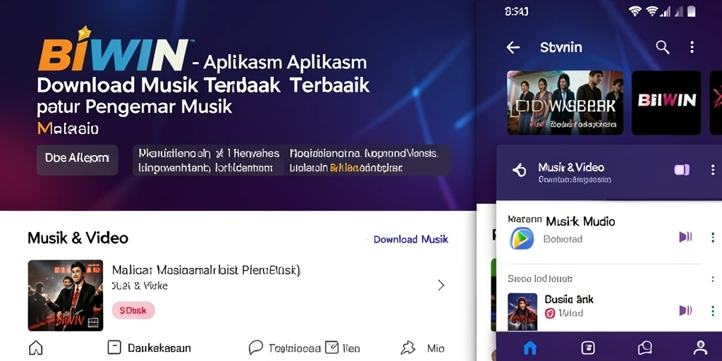 Antarmuka aplikasi BIWIN untuk download musik yang mudah digunakan.