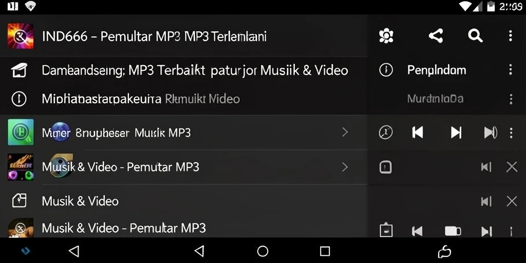 Tampilan antarmuka pengguna IND666 untuk pemutar MP3 yang menarik.