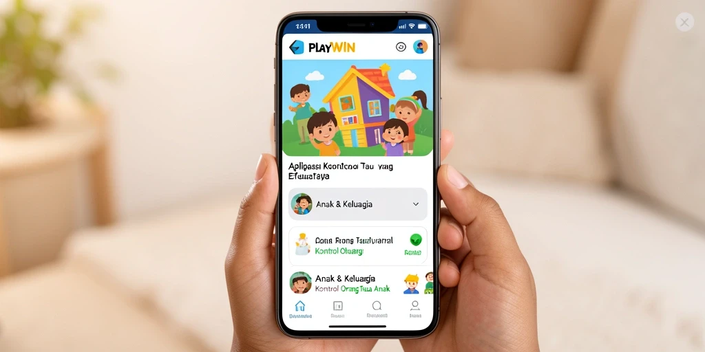 Tampilan antarmuka utama PLAYWIN dengan fitur kontrol orang tua yang sederhana.