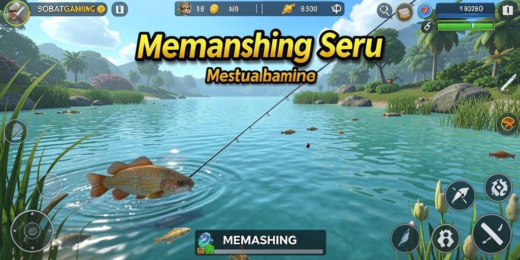 Tampilan antarmuka memancing dengan pemandangan yang menakjubkan.